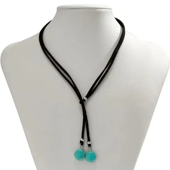 Free People Turquoise Velvet Wrap Necklace
